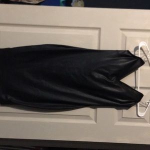 Strapless black leather dress